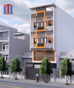 thiết kế nhà phố 3 tầng có ban công tích hợp vườn cây