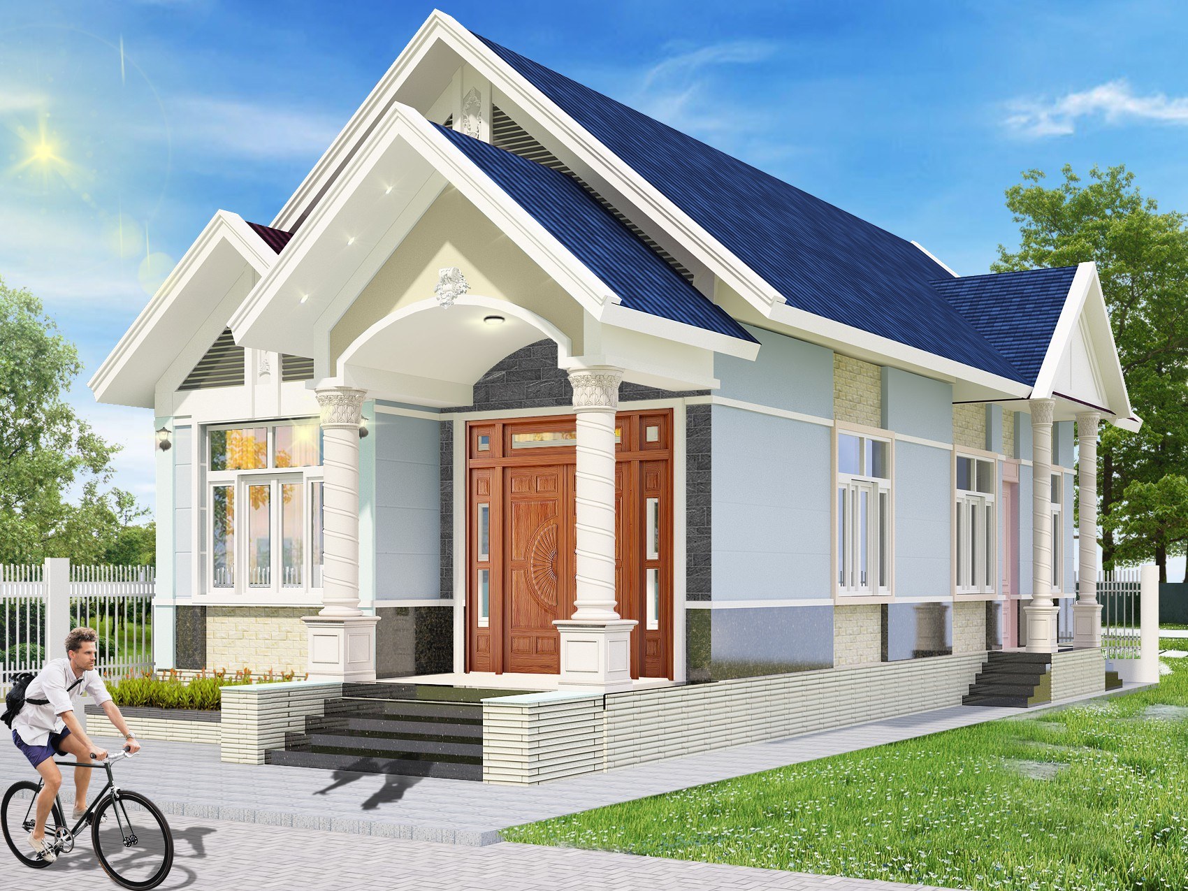 thiết kế nhà mái thái 1 tầng 3 phòng ngủ